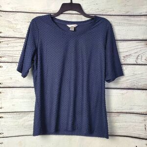 Christopher & Banks Navy Blue Dot Texture Knit Top Size L Short Sleeve Pullover